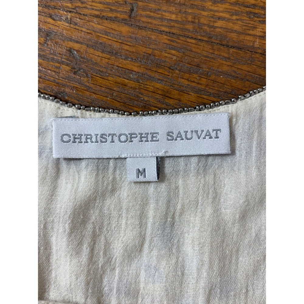 Christophe Sauvat Metallic Embroidered Boho Beaded Babydoll Top Cream Medium - Picture 7 of 12
